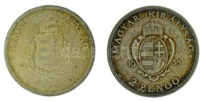 1935. 2P Ag &quot;Pázmány&quot; + 1936. 2P Ag &quot;Liszt Ferenc&quot; T:AU,XF patina
Hungary 1935....