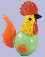 Nagyméretű anyagában színezett iparművész üveg kakas figura, hibátlan, m: 18,5 cm