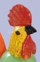 Nagyméretű anyagában színezett iparművész üveg kakas figura, hibátlan, m: 18,5 cm