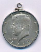 Amerikai Egyesült Államok 1967. 1/2$ Ag "Kennedy" foglalatban (nem forrasztva), medálként is hordható T:XF patina USA 1967. 1/2 Dollar Ag "Kennedy" in a frame (not soldered), can also be wear as a medal C:XF patina Krause KM#202a