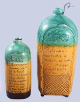 2 db pálinkás butéla, feliratos. Kézzel festett kis sérülésekkel 22, 30 cm