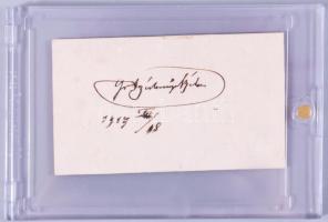 1917 gróf Széchenyi Béla (1837-1918) utazó, koronaőr, gróf Széchenyi István fiának autográf aláírása és datálása kártyán, 4,5x8 cm