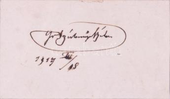 1917 gróf Széchenyi Béla (1837-1918) utazó, koronaőr, gróf Széchenyi István fiának autográf aláírása...