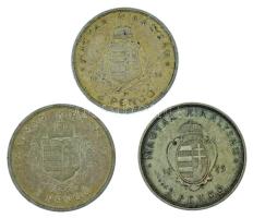 1935. 2P Ag "Pázmány" + 2P Ag "Rákóczi" + 1936. 2P Ag "Liszt Ferenc" - "Pázmány-sor" T:AU,XF patina Hungary 1935. 2 Pengő Ag "Pázmány" + 2 Pengő Ag "Rákóczi" + 1936. 2 Pengő Ag "Liszt Ferenc" - "Pázmány-series" C:AU,XF patina Adamo P7.1, P7.2, P7.3, Krause KM#513, KM#514, KM#515