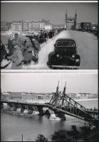 cca 1945 Budapest, ideiglenesen helyreállított Ferenc József híd, 2 db modern nagyítás, jelzés nélkül, 15x21 cm