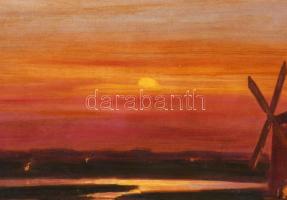 Kacziány Ödön (1852-1933): Szélmalom naplementében. Olaj, vászon, jelezve jobbra lent. Dekoratív fak...