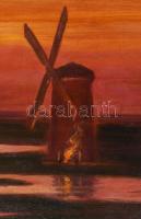 Kacziány Ödön (1852-1933): Szélmalom naplementében. Olaj, vászon, jelezve jobbra lent. Dekoratív fak...