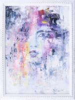 Biró Konrád (1967-): Női arc. Olaj, vászon, kartonon, jelezve jobbra lent. Fakeretben, 24×18 cm