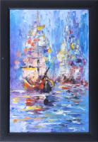 Biró Konrád (1967-): Tengeren. Olaj, farost, jelezve jobbra lent. Fakeretben, 30×20 cm