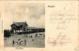 1901 Siófok, Fürdőház, fürdőzők. Schwarz Bernát kiadása (EK)