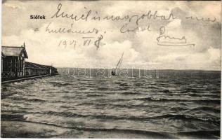 1907 Siófok, Közös fürdőház, hullámok. Ellinger Ede kiadása