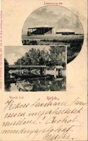 1901 Siófok, Lóverseny tér, Vasúti híd. Kiadja Ellinger Ede fényképész. A képeslap címzettje Ábránfalvi Ugron Sarolta (1883 - 1957)