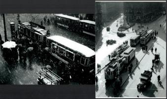 cca 1940 előtt, budapesti villamosok napsütésben, hóesésben (járatszámok 6, 19, 27, 44, 53), 2 db modern nagyítás, 21×15 cm