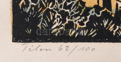 Réti Mátyás (1922-2002): Télen (Budapest). Színes linómetszet, papír, jelzett, számozott (62/100), 2...