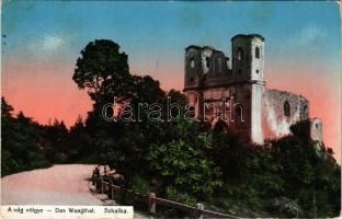 Vágsziklás, Szkalka, Szkalka-Benedek, Skalka nad Váhom; Apátsági romok a Vágvölgyben. Gansel Lipót kiadása / Abtei-Ruine, Das Waagtal / abbey ruins in Povazie (gyűrődés / crease)