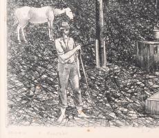 Gacs Gábor (1930-2019): Lovak a pusztán. Rézkarc, papír, jelzett, művészpéldány E.A. jelzéssel, pasz...