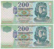 2004. 200Ft (2x) sorszámkövetők "FB 5174990 - FB 5174991" T:UNC