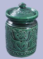 Józsa János korond fedeles edény, m: 12 cm