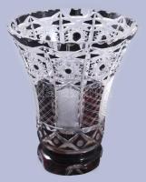 Régi pácolt kristályváza, szájánál pattogzással, m: 17 cm