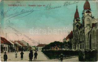1909 Budapest XX. Pestszenterzsébet, Pesterzsébet, Erzsébetfalva; Kossuth Lajos tér, Községháza, üzletek (EK)