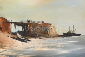 Adilov Kabul (1959-): Csónakok. Olaj, farost, jelzett, hátoldalán autográf felirattal. Dekoratív, ki...