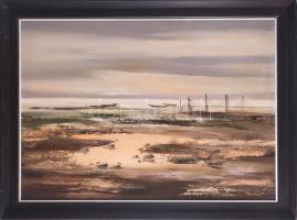 Reinhardt István (1936-): Alkonyat. Olaj, farost, jelzett. Dekoratív fakeretben, 50x70 cm