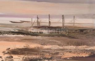 Reinhardt István (1936-): Alkonyat. Olaj, farost, jelzett. Dekoratív fakeretben, 50x70 cm