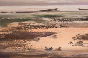 Reinhardt István (1936-): Alkonyat. Olaj, farost, jelzett. Dekoratív fakeretben, 50x70 cm