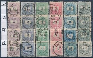 1881 Színesszámú Krajcáros 4 db sor négyféle vízjelállással