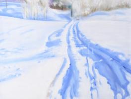 Láta László (1938-): Szánkónyom. Olaj, farost, jelzett. Fakeretben, 60x50 cm