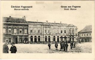 Fogaras, Fagaras; Mercur szálloda, étterem és kávéház, üzletek. Nehrer A. kiadása / hotel, restaurant and café, shops