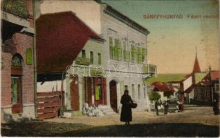 Bánffyhunyad, Huedin; Fő tér, Goldstein, Diamantstein üzlete / main square, shops (fl)