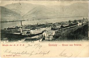1901 Orsova, Werfte der M.F.T.R. / MFTR (Magyar Királyi Folyam- és Tengerhajózási RT) hajógyára. Hutterer G. kiadása / shipyard, ship factory (EB)