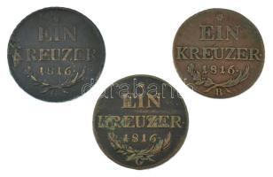 1816B 1kr Cu + 1816G 1kr Cu (2xklf méret) T:VF patina, ü., ph.