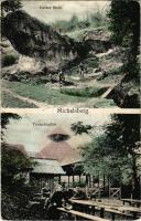 Kisdisznód, Michelsberg, Cisnadioara; Halber Stein, Tanzschopfen / kirándulók, vendéglő / tourists, restaurant, inn (fa)