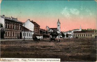 1912 Székelyudvarhely, Odorheiu Secuiesc; Nagy piactér, Unitárius templom, Erzsébet szálloda. Sterba Ödön kiadása / market square, Unitarian church (kis szakadás / small tear)