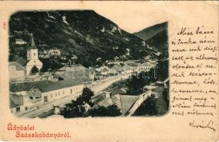 1899 Szászkabánya, Németszászka, Sasca Montana; látkép, templom / general view, church (EB)