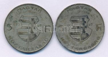 1947. 5Ft Ag "Kossuth" (2x) T:F patina Adamo F8.1