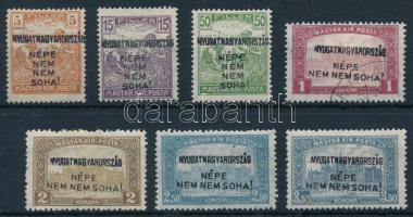 Nyugat-Magyarország IV. 1921 7 klf bélyeg Bodor vizsgálójellel, közte hármaslyukasztások (ca. 21.250)