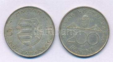 1947. 5Ft Ag "Kossuth" + 1994. 200Ft "Deák" T:VF,XF patina Adamo F8.1, F13.1