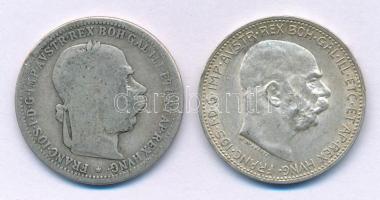 Ausztria 1893. 1K Ag "Ferenc József" + 1913. 1K Ag "Ferenc József" T:F,XF patina...