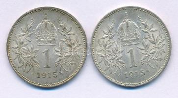 Ausztria 1915. 1K Ag "Ferenc József" (2x) T:XF patina Austria 1915. Corona Ag "Franz Joseph" (2x) C:XF patina Krause KM#2820