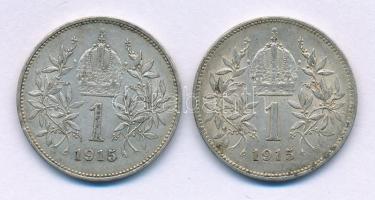 Ausztria 1915. 1K Ag "Ferenc József" (2x) T:XF patina Austria 1915. Corona Ag "Franz Joseph" (2x) C:XF patina Krause KM#2820