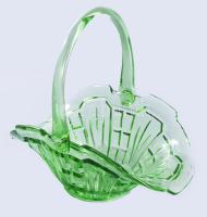 cca 1930/40 Zölden színezett üveg kínálókosár, hibátlan, 30x27 cm