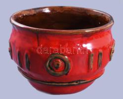 Böröcz Márta vérszínű mázas kaspó, jelzett, hibátlan, d: 22x14 cm