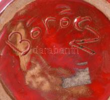 Böröcz Márta vérszínű mázas kaspó, jelzett, hibátlan, d: 22x14 cm