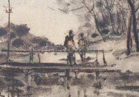 Balázs György (1927-2015): Emberek a hídon, 1997. Akvarell, papír, jelzett, üvegezett fakeretben. 19...