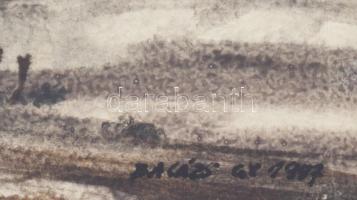 Balázs György (1927-2015): Emberek a hídon, 1997. Akvarell, papír, jelzett, üvegezett fakeretben. 19...