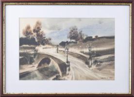 Balázs György (1927-2015): Híd, 1997. Akvarell, papír, jelzett, 20x31 cm, üvegezett fakeretben.