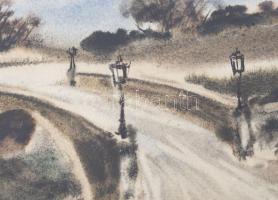 Balázs György (1927-2015): Híd, 1997. Akvarell, papír, jelzett, 20x31 cm, üvegezett fakeretben